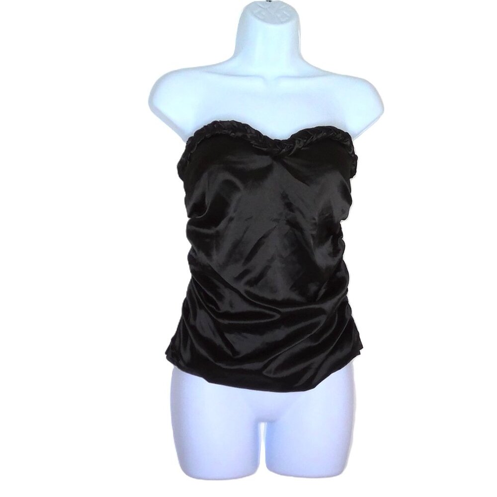 Charlotte Russe Bustier Black Satin Corset Y2K Cami Top Strapless Boned EUC Sz L